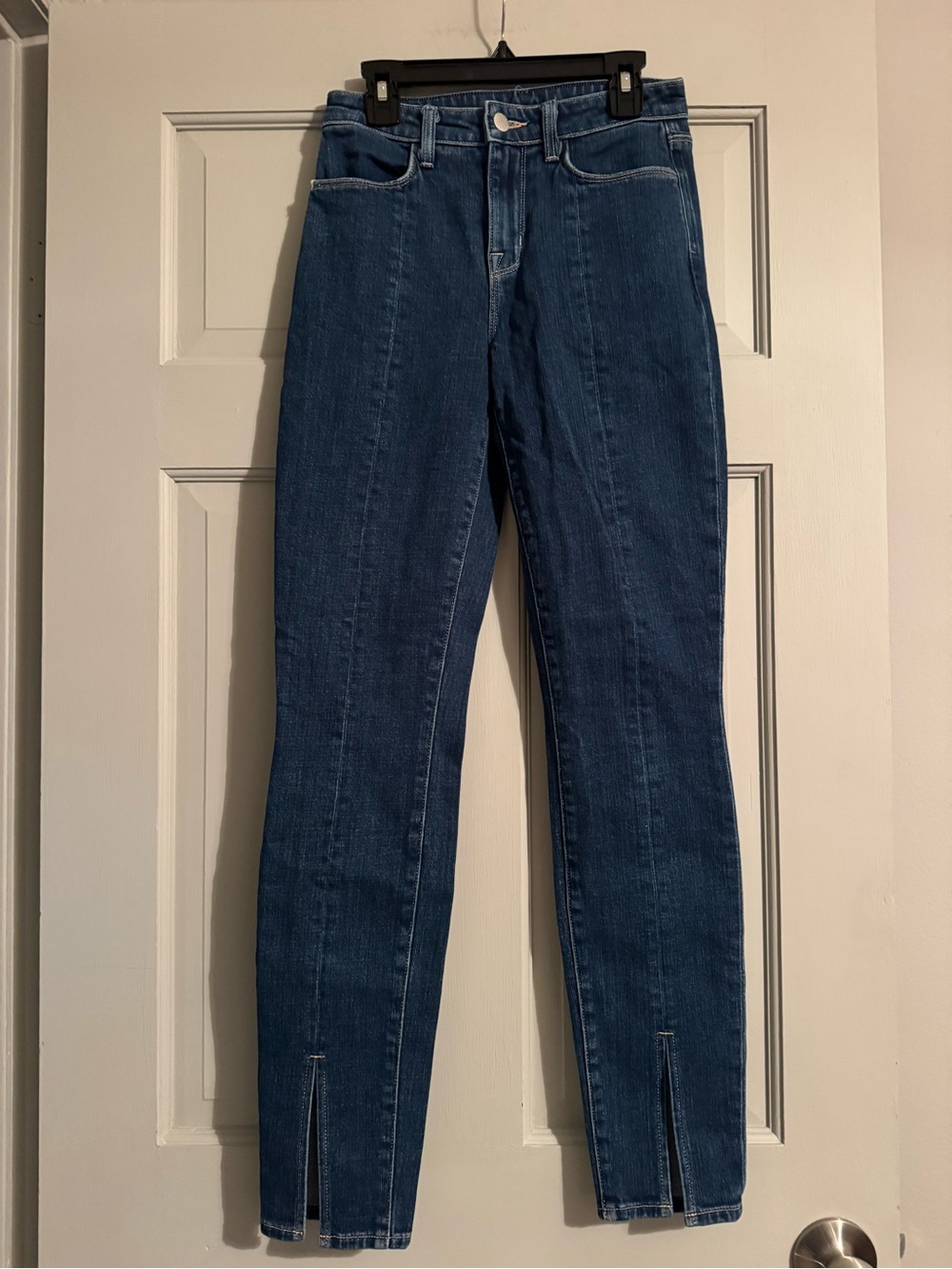 L'AGENCE Blue High-Rise Skinny Jeans with Front Ankle Slits